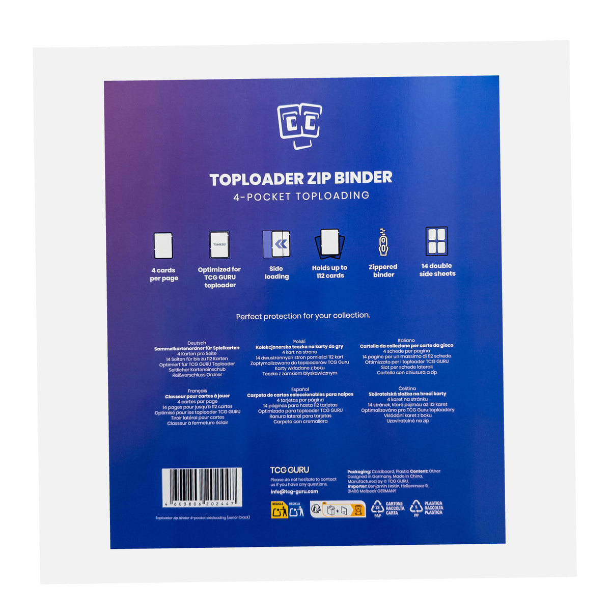 Premium Zipped 4-Pocket Toploader Binder (TCG Guru)-Hobbykort