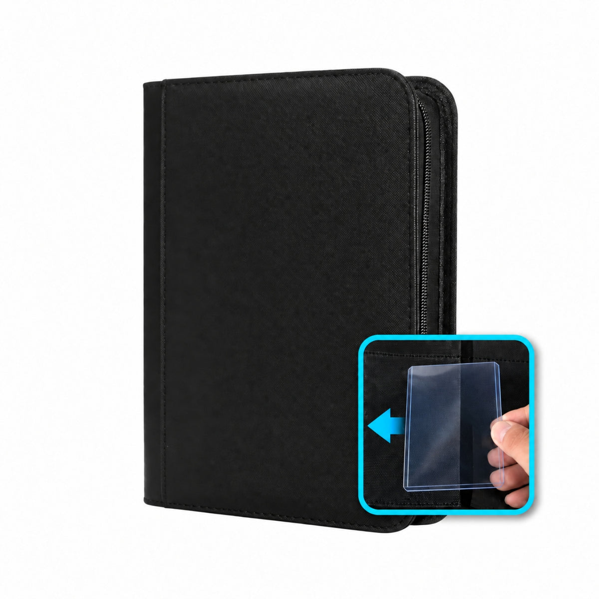 Premium Zipped 9-Pocket Toploader Binder - Svart-Hobbykort