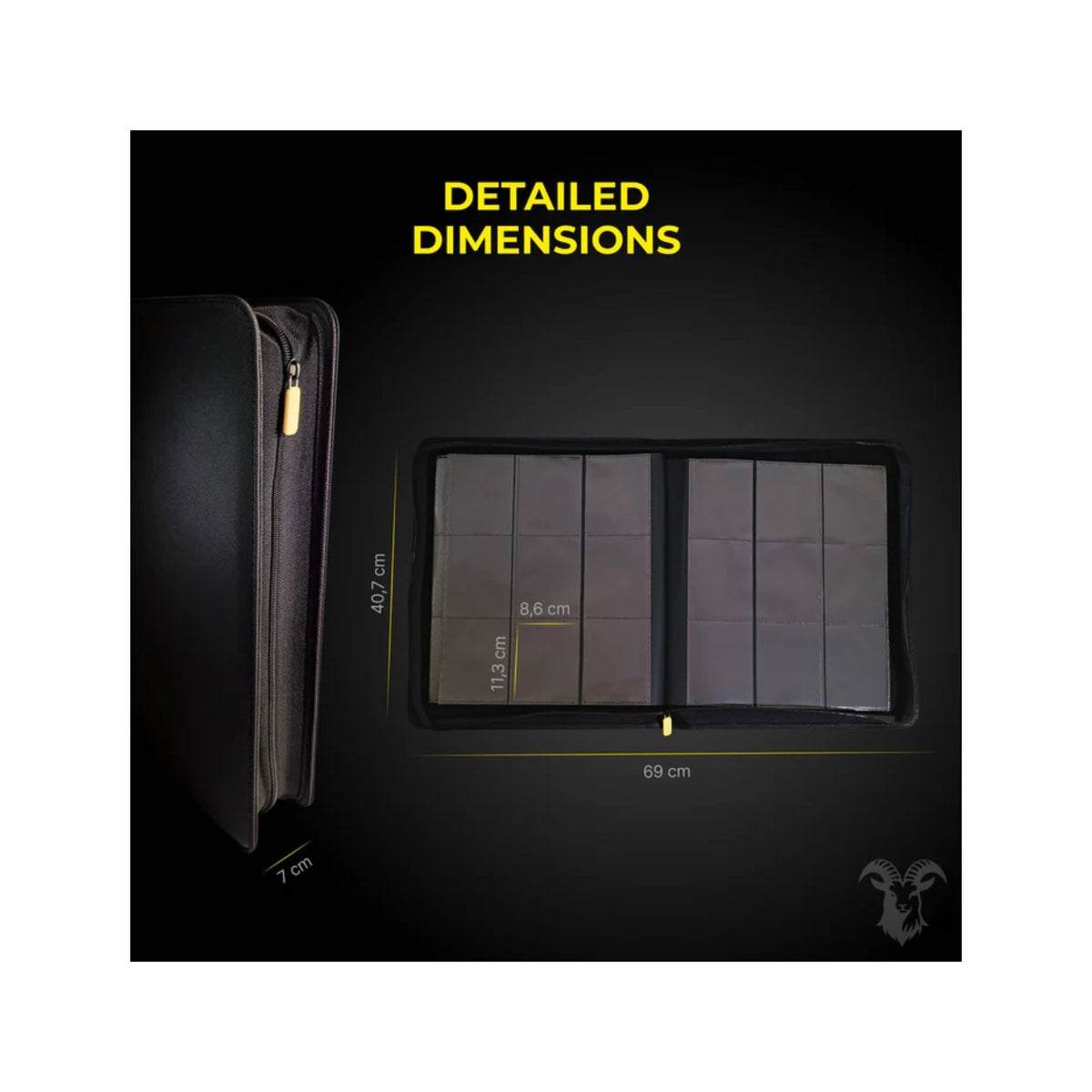 Premium Zipped 9-Pocket Toploader Binder - Svart (Goatward)