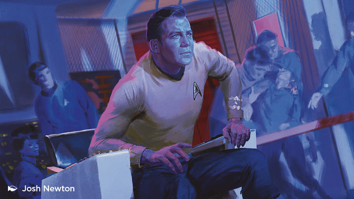 Captain Kirk i setets officiella illustration. Konst: Josh Newton. Bild: Wizards of the Coast / CBS Studios.